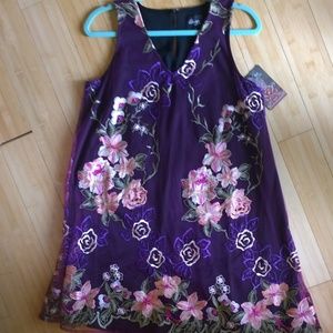 Beige by eci - Burgundy Embroidered Mesh Dress